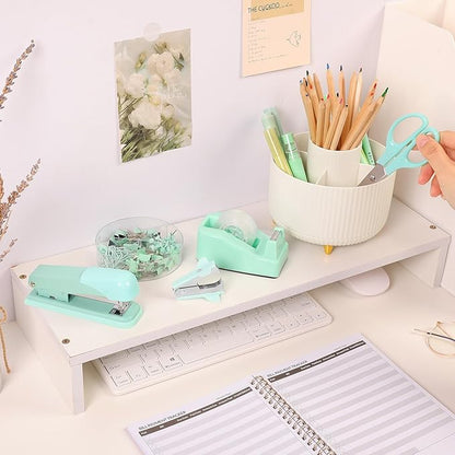 SKYDUE Teal Office Supplies Set, Office Desk Accessories 10Pcs, Pencil Holder for Desk, Stapler, Tape Dispenser, Scissors, Clips and 1000pcs Staples, School Supplies for Teacher