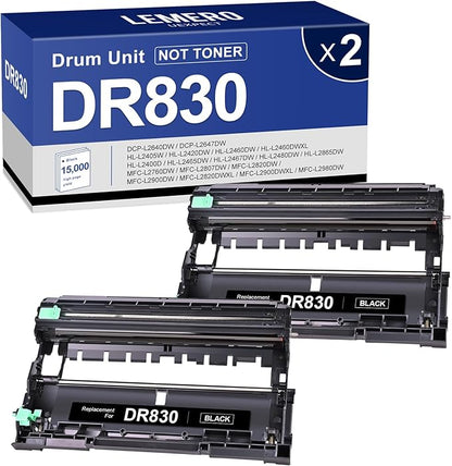 DR830 Drum Unit Compatible Replacement for Brother DR830 DR 830 DR-830 Drum to use with HL-L2460DW DCP-L2640DW HL-L2405W MFC-L2820DW HL-L2400D HL-L2480DW MFC-L2820DW Printer 2 Pack (Drum only)