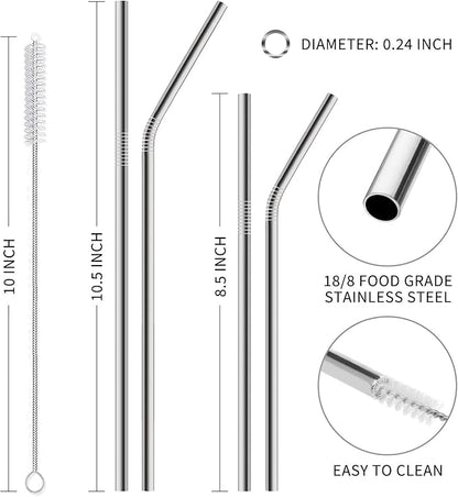 Hiware 12-Pack Reusable Stainless Steel Metal Straws with Case - Long Drinking Straws for 30 oz and 20 oz Tumblers Dishwasher Safe - 2 Cleaning Brushes Included