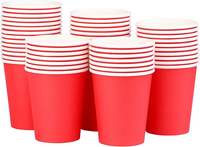Paper Cups 8 oz 50 Pack, Disposable Paper Coffee Cups for Hot or Cold Beverage Drinking for Party, Picnic, BBQ, Travel, and Event -Red