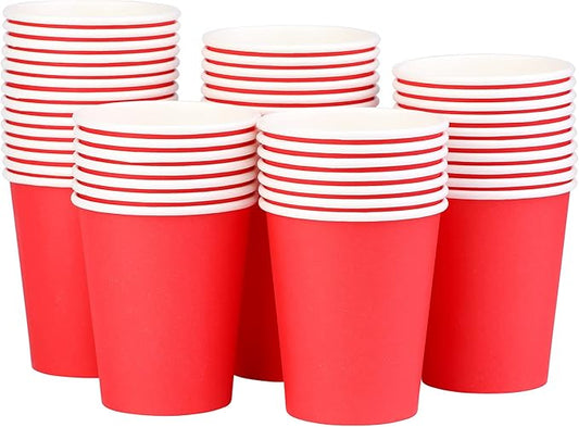 Paper Cups 8 oz 50 Pack, Disposable Paper Coffee Cups for Hot or Cold Beverage Drinking for Party, Picnic, BBQ, Travel, and Event -Red