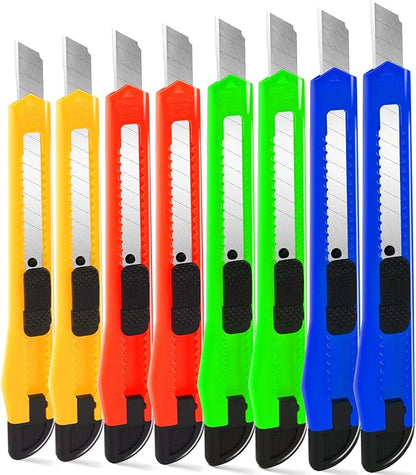 8 Pack Box Cutter Utility Knife, 9mm Snap-off Box Cutter Retractable for Opening Packages Cartons, Boxes, Disposable Box Cutters Exacto Knife Perfect for Office and Home use