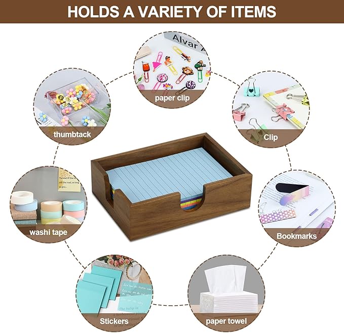 MultiBey Walnut Wood Sticky Notes Holder, 4x6 in Self -Sticky Note Memo Holder, Wooden Notepad Holder Dispenser Desk Supplies Desktop Accessories for Office Home School (L)