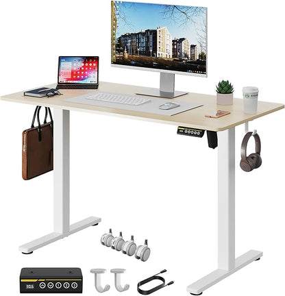 Electric Standing DeskAdjustable Height 40"x24" Stand Up Desk with Lockable Wheels Ergonomic Sit Stand Desk for for Work Office Home Computer Workstation (Nature)