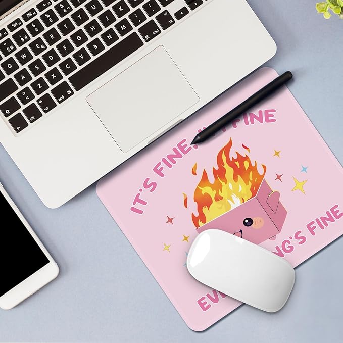 Square Mouse Pad with Stitched Edge, Premium Mousepad Washable Cloth. Computer Mouse Pad with Non-Slip Rubber Base, Mouse Pads for Computers Laptop Mouse 9.25x7.75x0.12 inch-Pink Box on Fire