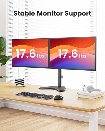 ErGear Freestanding Dual Monitor Stand for 2 Screens up to 32 inch, Heavy Duty Monitor Mount Holds Max 17.6 lbs per Arm, Height Adjustable Computer Monitor Stand for Desk, VESA 75x75/ 100x100mm, Black
