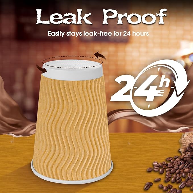 Ginkgo 150 Pack Hot Paper Cups 12 oz Insulated Disposable Corrugated Coffee Cups Ripple Wall Beverage Cups