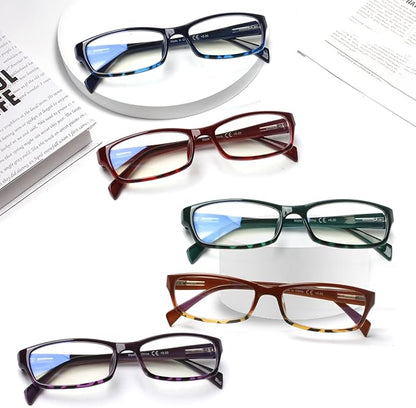 Henotin 5-Pack Reading Glasses Blue Light Blocking Anti Eyestrain Computer Reading Glasses for Women and Men Readers (Mix Color-C2, 2.25, Diopters)