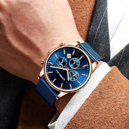 CRRJU Men's Fashion Casual Watches Auto Date Chronograph Watch Men Nice Work Watches Waterproof 30M Full Steel Quartz with Mesh Strap