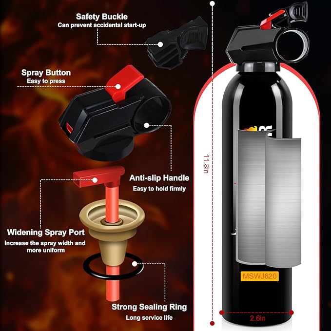Fire Extinguisher with Mounting Bracket - 4 in 1 Portable A, B, C, K Fire Extinguishers for Boat, 620ml Mini Water-Based Flame Extinguisher for Car, Home, Kitchen, RV, Truck & Office (1 Black)