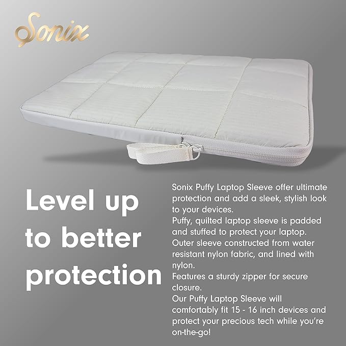 Sonix | Puffy Laptop Sleeve | 15-16 Inch, Quilted Pillow Puffer Laptop Carrying Case, Computer Sleeve | Ivory