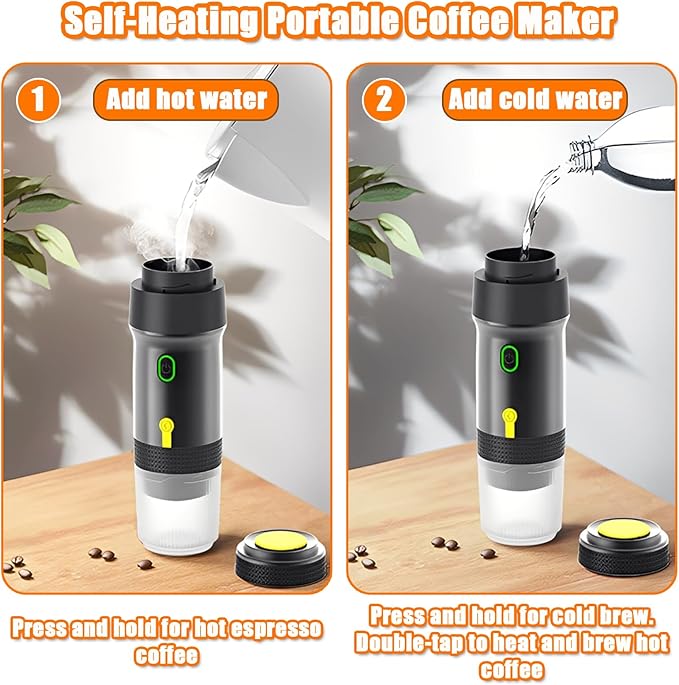 Portable Espresso Machine, 3-in-1 Self-Heating Portable Coffee Maker for Travel with Rechargeable Battery, Cordless Electric Mini Espresso Maker for RV Hiking Camping Office (Black)