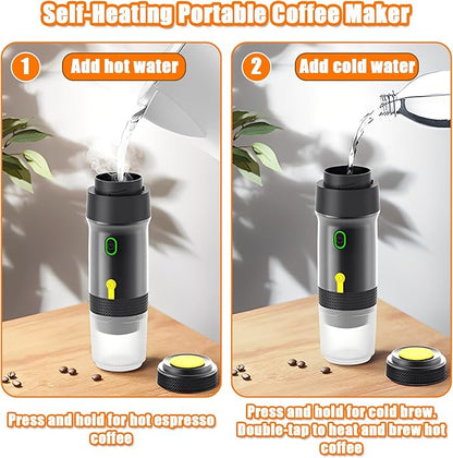 Portable Espresso Machine, 3-in-1 Self-Heating Portable Coffee Maker for Travel with Rechargeable Battery, Cordless Electric Mini Espresso Maker for RV Hiking Camping Office (Black)