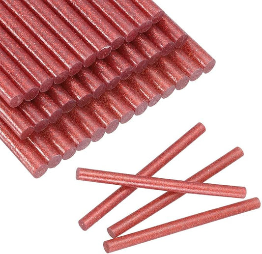 HARFINGTON 30pcs Mini Glue Stick 0.3"x3.9" High-Stick Hot Glue Gun Sticks Hot Melt Adhesive Strip for DIY Craft Sealing Repair Festival Decoration, Glitter Red
