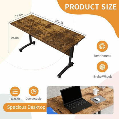 Conference Table, Folding Conference Room Table Meeting Tables, Flip Top Training Table Foldable Conference Tables with Wheels for Office, Conference Room, School (2 Pack B, 55.1 x 23.6 x 29.5 inch)