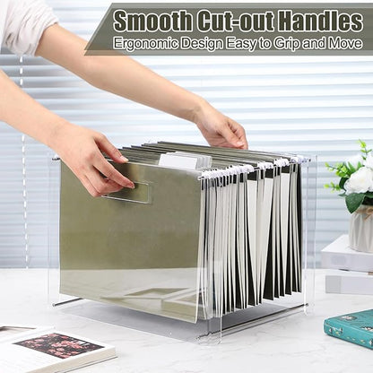 24 Hanging File Folder with Acrylic Organizer for Letter/a4 Size Desktop Clear File Storage Box with Handles for Home Work Office Use (Green,Classic)