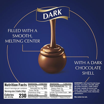 Lindt LINDOR Dark Chocolate Truffles, Dark Chocolate Candy with Smooth, Melting Truffle Center, Great for Gift Giving, 5.1 oz. Bag (6 Pack)