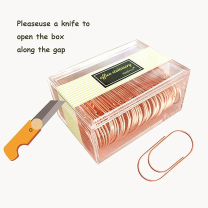 Rose Gold Large Paper Clips, 50pcs 50mm 2 inch Jumbo Paper Clip Non-Skid Large Wide Smooth Finish Steel Wire Office Supply Accessories