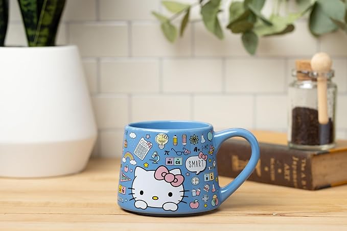 Silver Buffalo Sanrio Hello Kitty Back to School Tapered Pottery Mug, 14 Ounces