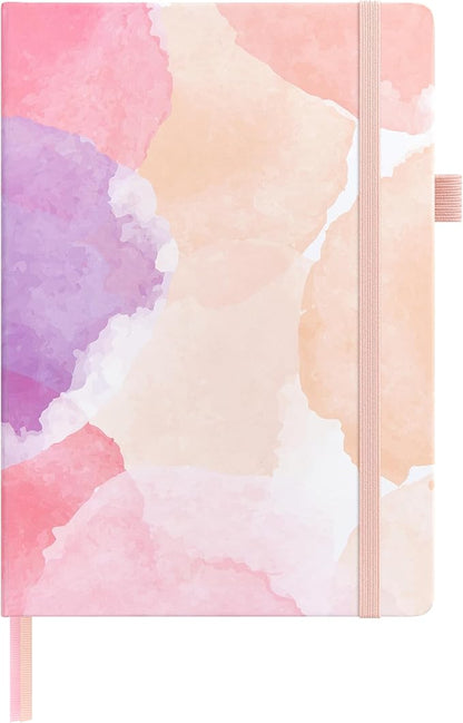 A5 Hardcover Bullet Dotted Journal, 160 Pages 100 gsm Thick Paper, 3 Sheets of Stickers Included - 5.7'' x 8'' (Blush Watercolor)