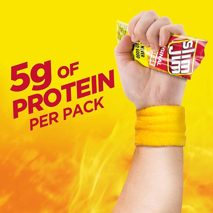 Slim Jim Beef 'N Cheese Smoked Meat Sticks, Original Flavor, 5g Protein Per Serving, Snack Size, Stocking Stuffer, 0.9 oz. (10 Count)