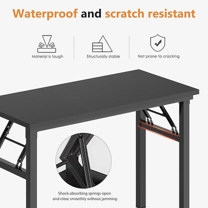 DlandHome Folding Desk Small Desk 31.5 inches Computer Desk for Home Office Folding Table Writing Table for Small Spaces No Assembly Required Black & Black Frame