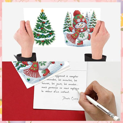8pcs Christmas Diamond Painting Greeting Cards Christmas snowman & penguin, for Blessings and Wishes, Special Shape Crystal Partial Mosaic Making Craft, Paper Material, DIY Gifts for Holiday