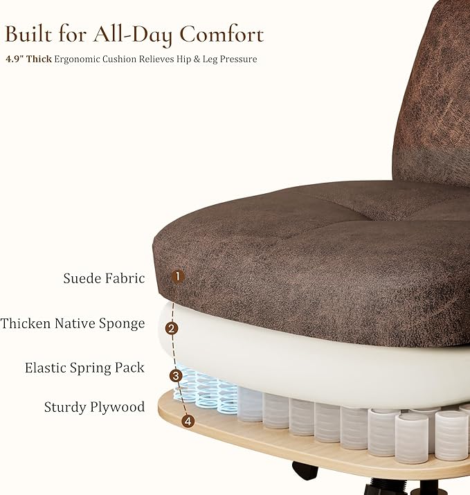 EUREKA ERGONOMIC Becky Mid Century Modern Office Desk Chairs Leather, Comfy Office Chair with Lumbar Support and Arms, Mid-Back, Comfortable Thick Cushion, Height Adjustable, 360°Swivel, Brown