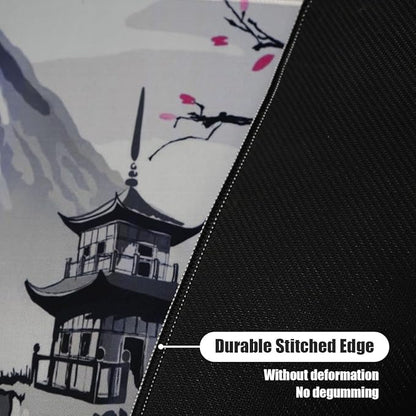 Large Sakura Mouse Pad, White Japanese Cherry Blossom Desk Mat,Extended Keyboard Mouse Pad with Non-Slip Base and Stitched Edge 23.6" x 11.8" Desktop Protector for Office and Home
