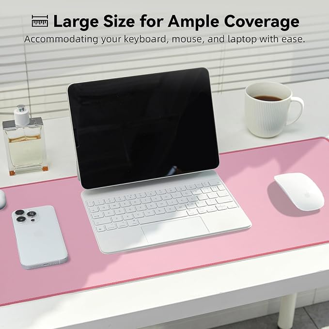 Waterproof Large Gaming Mouse Pad with Durable Stitched Edges, Non-Slip Rubber Base, Smooth Surface Mouse Mat Desk Pad for Home Office Gaming, 27.5"*11.8"*0.08",Pink