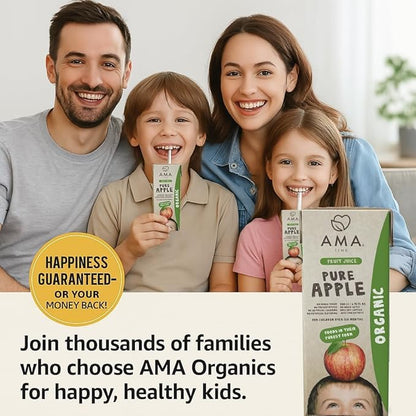 AMA TIME Organic Apple Juice Boxes for Kids – 24 Pack, 6.76 fl oz Each | With Vitamins A & C, USDA Organic, No Added Sugar, Gluten-Free | Perfect for School Lunch, Travel, or Snacks