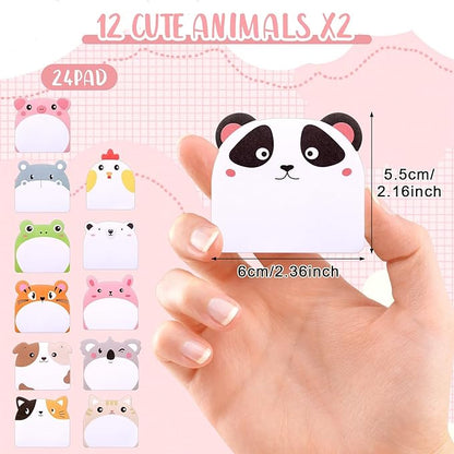 Cute Sticky Notes - 24 Pcs, 720 Sheets, 12 Animal Designs for Party Bags & Favors