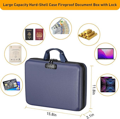 Fireproof Document Organizer with Lock, File Organizer Safe Box Fireproof Waterproof, Hard Shell Fire Proof Document Bag with 13 Pocket Accordion File Folders, Home Storage Office Organization