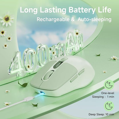 EWEADN Q1 Wireless Mouse, Bluetooth & 2.4G Silent Mouse Quiet Click with 3 DPI Levels, Battery & DPI Smart Display, 6 Button Small Portable Cordless Mice for Laptop/PC/Mac-Green