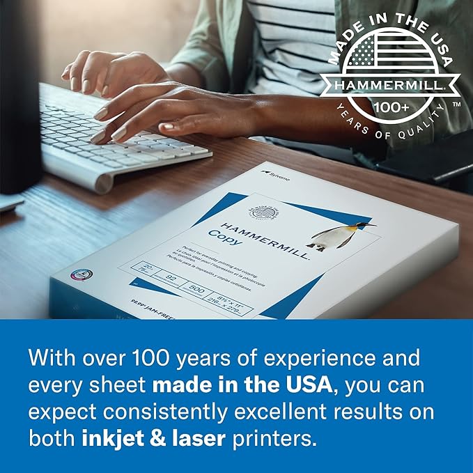 Hammermill Printer Paper, Premium Laser Print 24 lb, 8.5 x 11-10 Ream (5000 Sheets) - 98 Bright, Made in the USA, 104604C