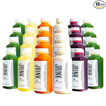 JRINK by Purée Easy Juice Cleanse, Cold Pressed Detox Drink with Organic 4 Day-Healthy Vegetable and Fruit Juice, Frozen Pressed Juice Cleanse, 24 Bottles, 16oz Each