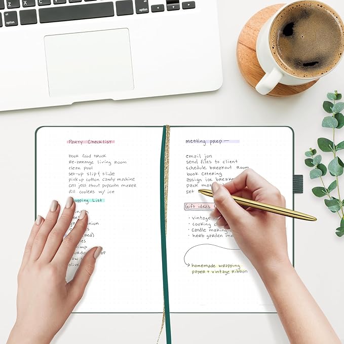 A5 Hardcover Bullet Dotted Journal, 160 Pages 100 gsm Thick Paper, 3 Sheets of Stickers Included - 5.7'' x 8'' (Celestial Green)
