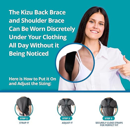 Kizu Spine Posture Corrector for Women, Kizu Spine Posture Corrector for Men - Comfortable Upper Back Brace, Adjustable Shoulder Support, Helps Relieve Neck, Back and Shoulder Pain, Fits Discreetly