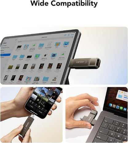 Lexar D40E 64GB Dual USB 3.2 Gen 1 Type-C Jump Drive, USB-C Flash Metal Housing Swivel Design Thumb Drive (Titanium Grey)