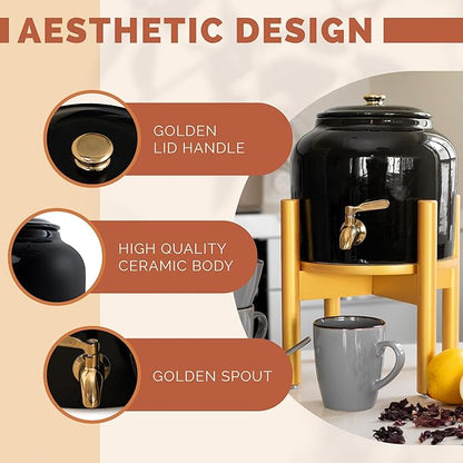 Ceramic Water Dispenser- Drink Dispenser – Versatile Countertop Solution for Home or Office – 3 to 5 Gallon Jug Holder – Premium Water Crock