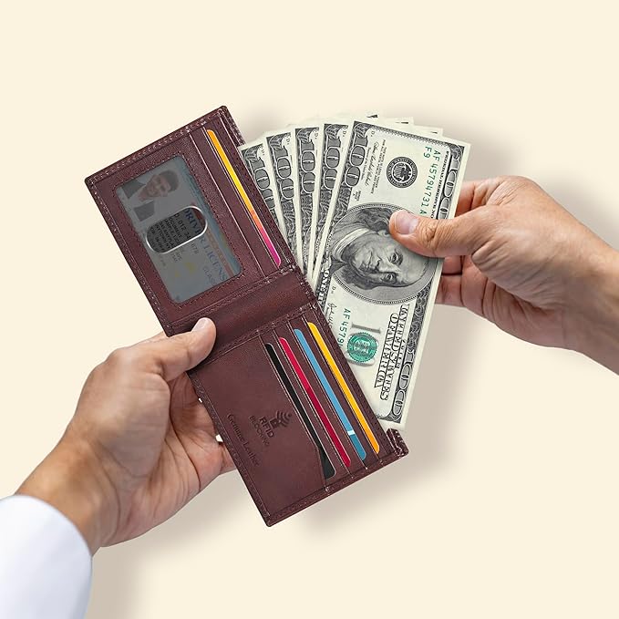 Oak Leathers Slim Leather Wallet for Men - RFID Wallets Credit Card Holder Ultra Thin Gift for Mens, Front Pocket Minimalist Design