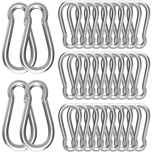 36PCS M10 Spring Snap Hook Carabiner, 4 Inch Carabiner Clip, 3/8" Silver Heavy Duty Galvanized Steel Spring Clip, Quick Link Key Chain for Swing Hammock Gym Outdoor, 770LBS Holding Capacity