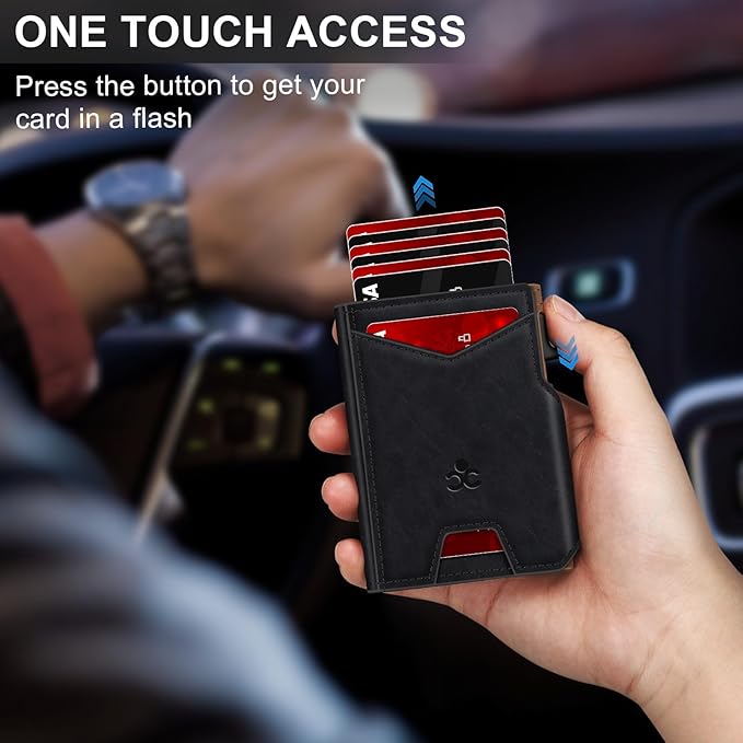 Wallet for Men Wallet with Slim Pop Up Card Holder 9-13 Cards, Bifold Minimalist Smart Wallet RFID Blocking Credit Card Holder with ID Window & Stretchable Cash Slot Compact Metal Aluminum Card Case