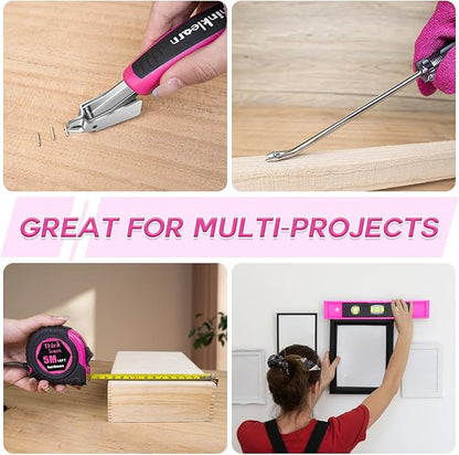 Pink Electric Staple Gun, 7PCS 2 in 1 Cordless Stapler Nail Gun Set with 2500pcs Staples Nails, 4V Brad Nailer Tacker for Upholstery, Wood, Carpentry, Crafts, DIY, Brad Nailer Kit with USB Charger