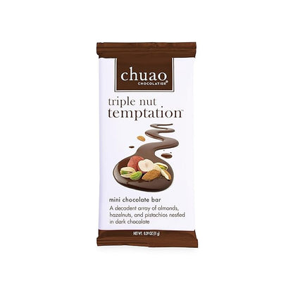 Chuao Chocolatier Triple Nut Temptation Dark Mini Chocolate Bars | Gourmet Pistachios Almonds Hazelnuts No Preservatives | 24 Pack (0.39 oz each)