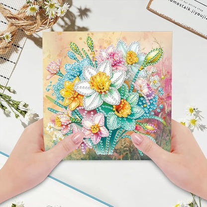 6pcs DIY Bouquet Diamond Art Painting Greeting Cards Kit, Rhinestone Art Holiday Birthday Card Set with Envelopes, DIY Festival Craft for Girlfriend, Christmas Valentine Gift Making Supplies