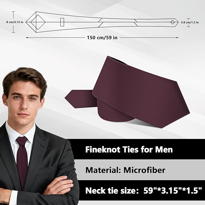 Fineknot Black Ties for Men, Formal Neckties for Men, Solid Color Mens Ties for Business, Wedding, Party, Mens Neck Tie