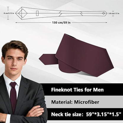 Fineknot Black Ties for Men, Formal Neckties for Men, Solid Color Mens Ties for Business, Wedding, Party, Mens Neck Tie