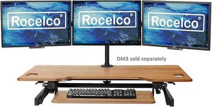 Rocelco 46" Large Height Adjustable Standing Desk Converter - Quick Sit Stand Up Triple Monitor Riser - Gas Spring Computer Workstation - Retractable Keyboard Tray - Teak Wood Grain (R DADRT-46)