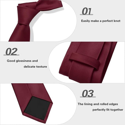PenSee Men's Tie Set Solid Pure Color 3.15" (8CM) Classic Formal Plain Necktie and Pocket Square Set For Men